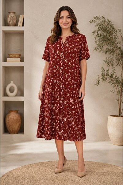 ÖNE BUTİK Women's Summer Shirt Dress with Buttons from Collar to Skirt and Po...