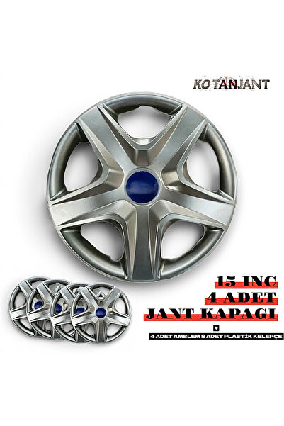 Kotanjant HYUNDAİ 15 İnç Jant Kapağı 4'lü Set Gümüş + 4 Amblem + 8 Cırt Kelepçe