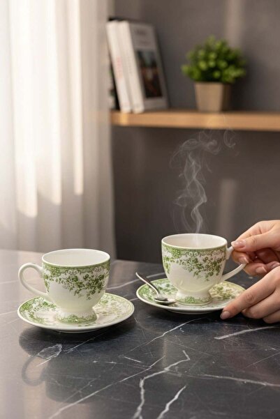 Onedekor 2 Kişilik Vintage Green Kahve Fincanı