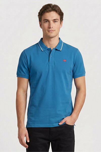 Nordland Men Regular Fit Embroidered Logo Short Sleeve Polo Shirt, Blue