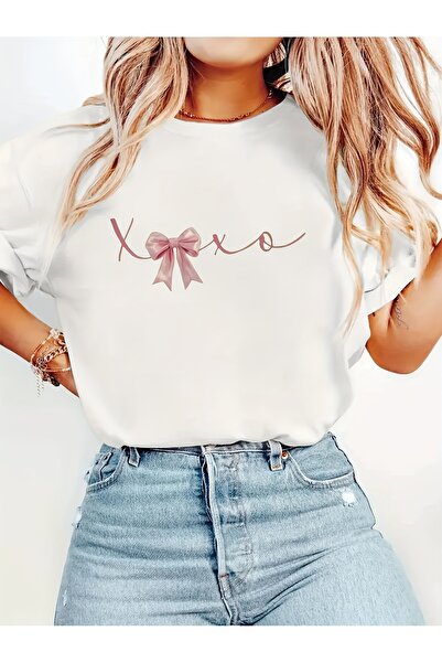 212Wear تي شيرت نسائي كاجوال لعيد الحب - مطبوع عليه XOXO ورسومات فيونكة، مزيج...