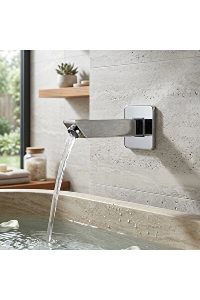 Black even Square Single Line Wall Mounted Bathroom Faucet Chrome - Black Dawn