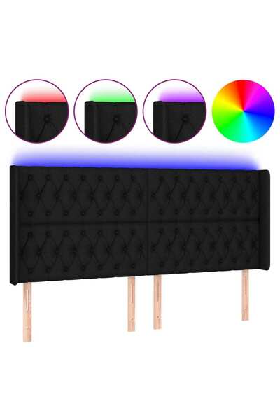 vidaxl Tăblie de pat cu LED, negru, 183x16x118/128 cm, textil