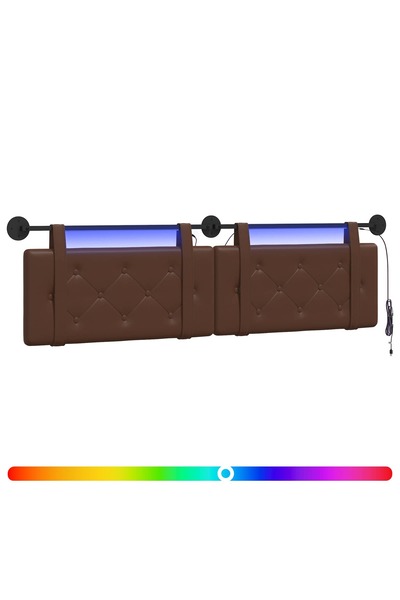 vidaxl Tăblie de pat suspendată Cu lumină LED Maro Piele artificială