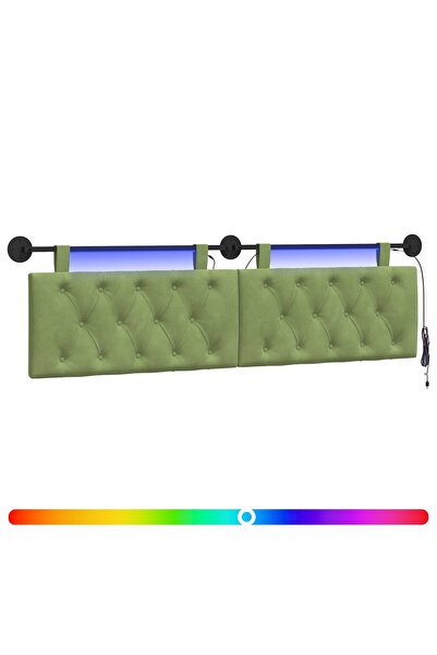 vidaxl Tăblie de pat suspendată Cu lumină LED Verde deschis Catifea