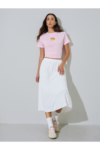 Styli White Textured A-Line Midi Skirt