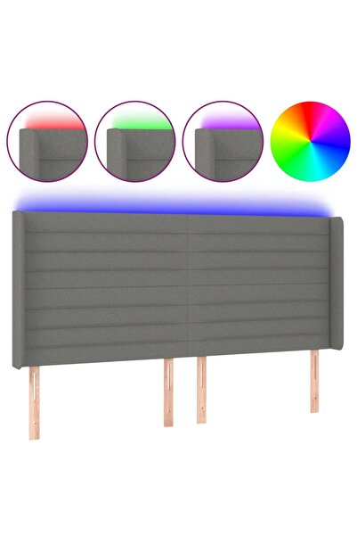 vidaxl Tăblie de pat cu LED, gri închis, 183x16x118/128 cm, textil