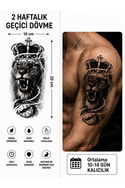 medink tattoo Tattoo Gerçekci Geçici Kral Taç ve Aslan Dövme Etiket Kadın Erk...