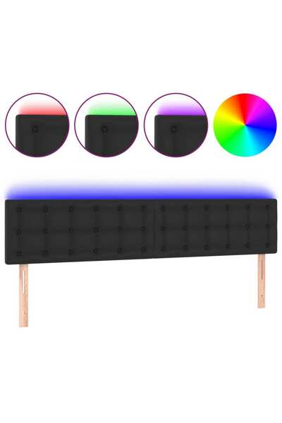 vidaxl Tăblie de pat cu LED, negru, 160x5x78/88 cm, piele ecologică