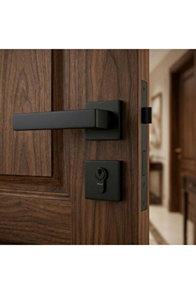 LOZAN Matte Black Square Split Rosette Wood Door Handle Set - Lousan
