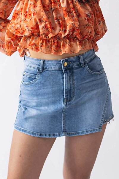 Mauri Fustă-pantalon din denim metalizat - S