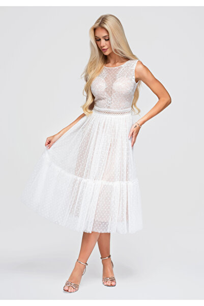 Larica Women's Midi Dress with Lace Top and Tulle Skirt LA-OM-DLR401