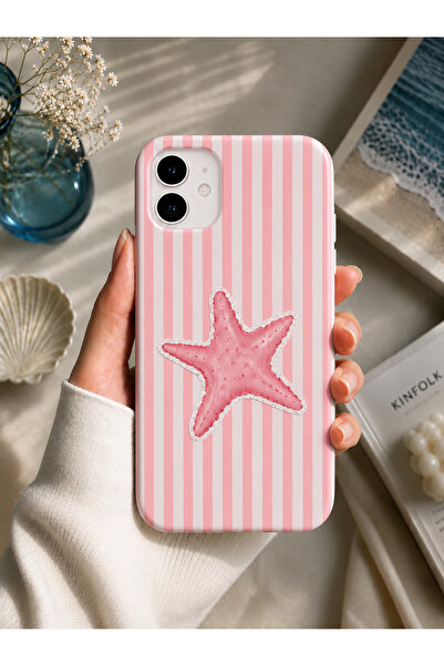 OVADA İphone 12/12 Pro Uyumlu Pembe Deniz Yıldızı Desenli İçi Kadife Soft Tel...