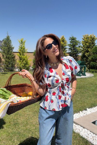 Özge Özgenç Balloon Sleeve Patterned Shirt