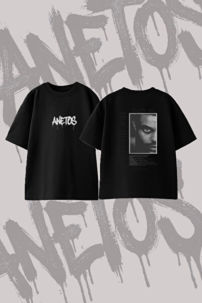 Anetos The Weeknd_101 Design Back Printed Cotton Black Oversize T-Shirt