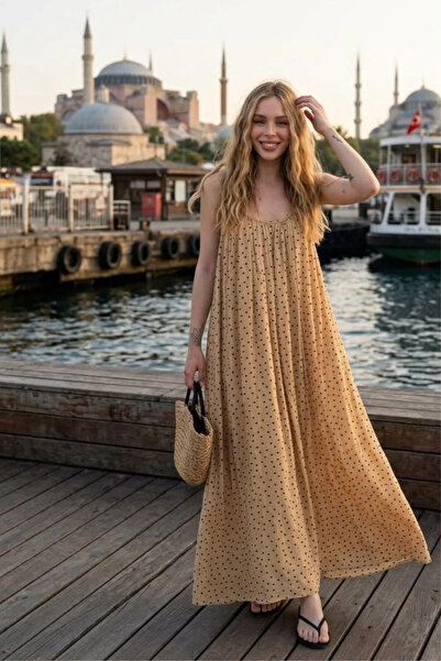 QBZ Polka Dot Maxi Dress with Rope Straps and Scarf