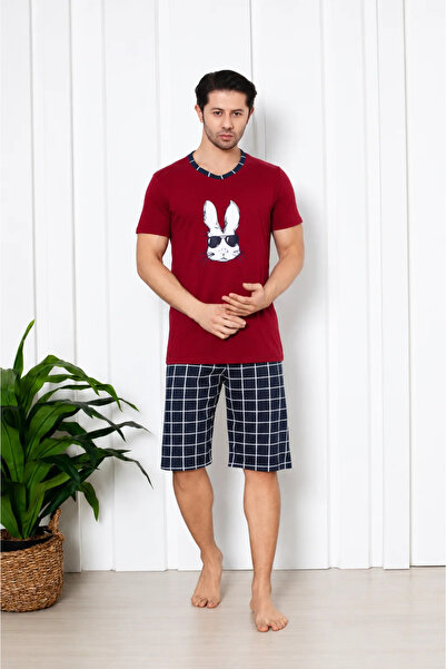 Serena Men's Cotton pajamas, short sleeves and 3/4 pants, rabbit print with g...