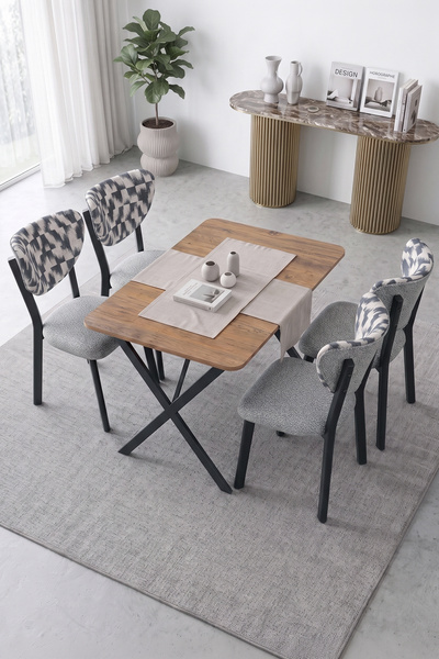 VIANEM 4 Kişilik Mutfak Masa Takımı Ceviz Masa Yemek Masası Sandalyesi 70x105...