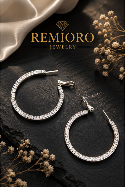 REMIORO Round Stainless Steel Earrings with Sparkling Zirconia – Elegant Silv...
