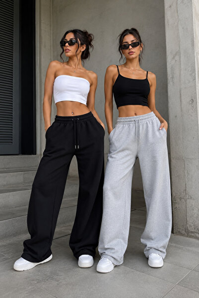 yx yustex sport Women's 2-Pack (Black&Gray) Oversize Baggy 2-Thread Loose-Leg...