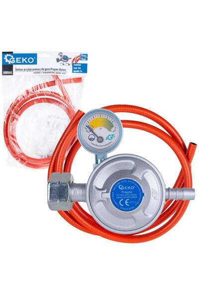 GEKO Set de conectare gaz propan-butan – Regulator cu manometru, cleme și fur...