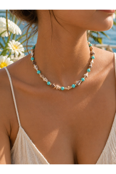 JAMMY JEWERLY Gerçek Deniz Kabuğu & Turkuaz Boncuklu Yaz Kolyesi | Doğal Deni...