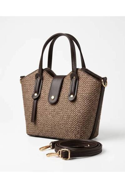 Lurella Collection Women's Straw-Filled Leather Detailed Strap Hand and Shoul...