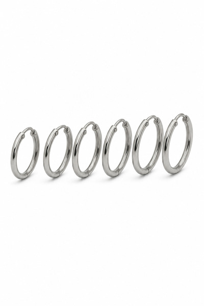 Jack Ferrero Steel Hoop Earring Set - 6 Pieces Minimalist Unisex Gray Earrings
