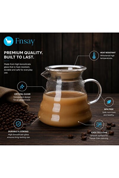 FNSAY إبريق قهوة للصب اليدوي، سعة 600 مل، وعاء زجاجي شفاف مقاوم للحرارة، إبريق قهوة وشاي للصب اليدوي، وعاء شفاف لتحضير القهوة بطريقة V60
