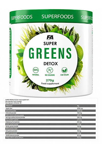 Fitness Authority FA Nutrition Super Greens Detox 270 g – Pulbere detox cu Sp...