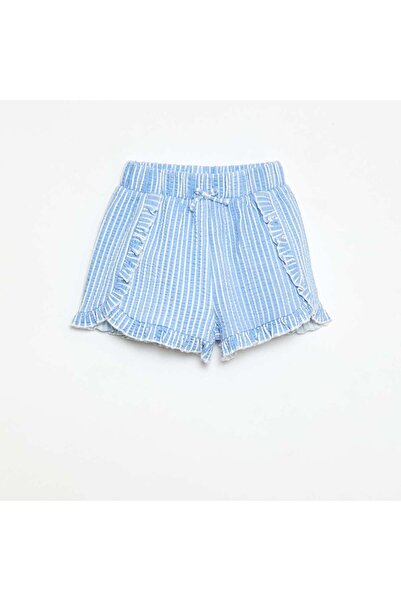 KIABI Waffle Knit Ruffled Shorts BLUE