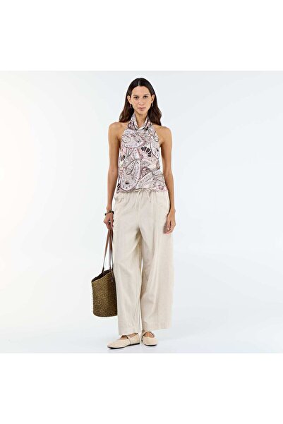 KIABI Wide-leg linen blend trousers WHITE