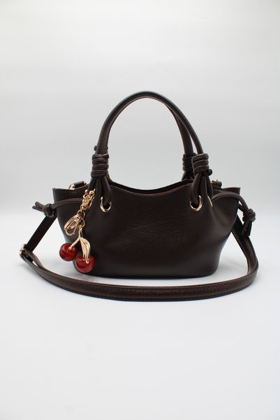 LASSO Women's Brown Knot Detailed Crossbody Hand and Shoulder Bag with Cherry Charm Accessory