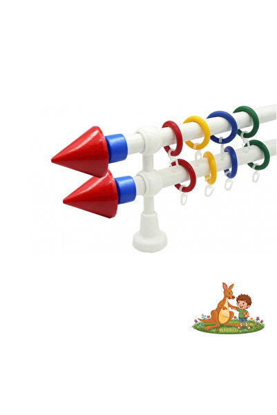 KLEIDECO Double curtain rail KIDZ, Plastic, Diameter 28 mm, Red-blue Pyramid ...