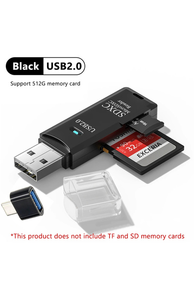 Choice3 black 2.0 High-Speed 2-in-1 USB 3.0/2.0 Card Reader Multi-Functional ...
