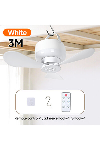 Choice 3M White 1.5/3M Ceiling Fan With LED Light and Remote Control USB Char...