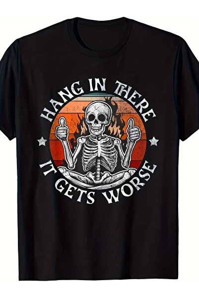 45 BPM Men's Graphic T-Shirt - Funny "Hang in There It Gets Worse" Skeleton A...