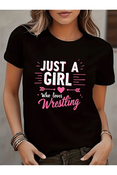 Astogria13 تي شيرت مطبوع عليه Just a Who Loves Wrestling بأكمام قصيرة، قميص ك...