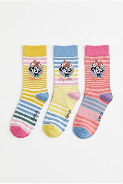 Disney Lisanslı Minnie Mouse Kadın Soket Çorap 3’lü Paket Yetişkin Pamuklu Ço...