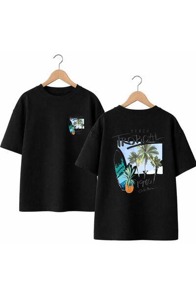 playwear Tricou cu decolteu rotund, cu imprimeu Tropical Beach pe spate și pe...