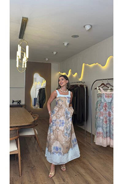 Nesil Vintage Patterned Strappy Maxi Dress