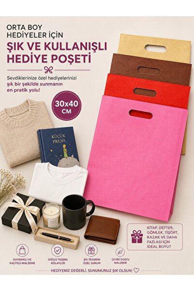 Dekals 25 Adet Metalize EL Geçme Kulplu Orta Boy Hediye Poşeti Tek desen 30x40