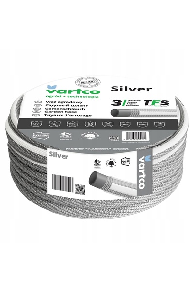 Vartco SET DE 3 ELEMENTE Furtun de grădină argintiu 1/2 " 50M + 2x conectori ...