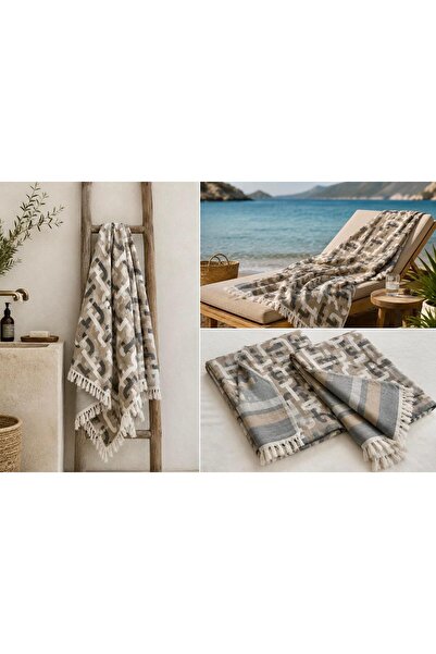 Missi Aegean Breeze Double-Faced Maze Jacquard Peshtemal - Beige - 100% Cotto...
