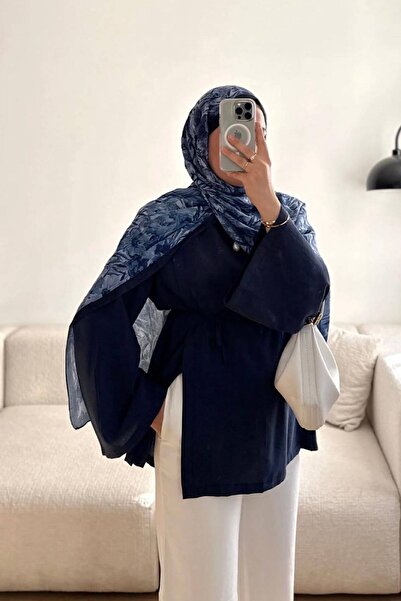 HİFADEN Kadın Geniş Yarasa Kol Oversize Yırtmaç Tasarımlı Bağlamalı Tesettür ...
