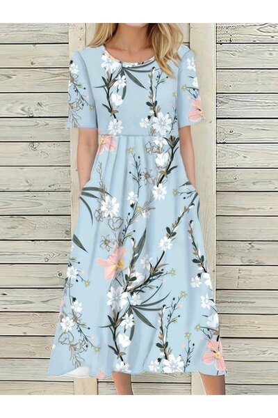 civetta Women's Short Sleeve Floral Print Midi Length Single Jersey Dress