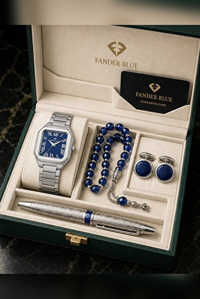 FANDER BLUE Fender Blue Royal Square Men's Luxury 5-Piece Set - Silver and Na...