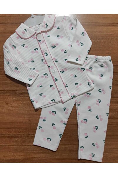 Sönmez Baby ÇİÇEK DESENLİ OYALI PİJAMA İKİLİ KIZ BEBE TAKIMI