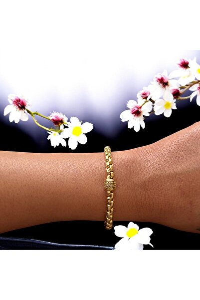 AlfaCollection Vip Model Gold Color Thick Bracelet with Zircon on the Middle