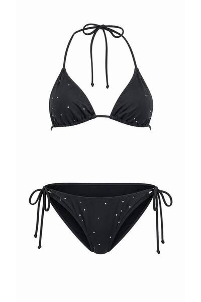 XSTİL BUTİK Kadın Siyah Yıldız Detaylı Üçgen Bikini Takımı
